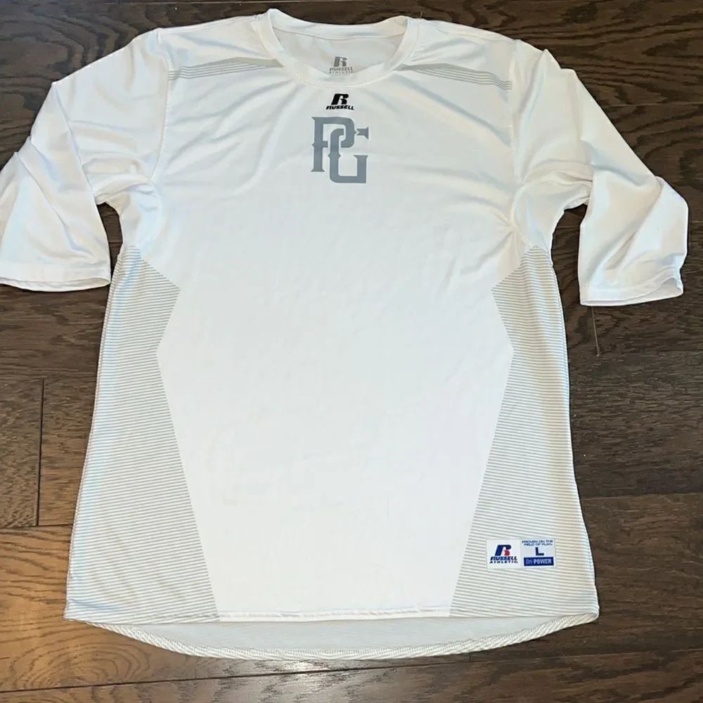 Russell PERFECT GAME men’s white Dri-Power Baseball 3/4 sleeve practice shirt